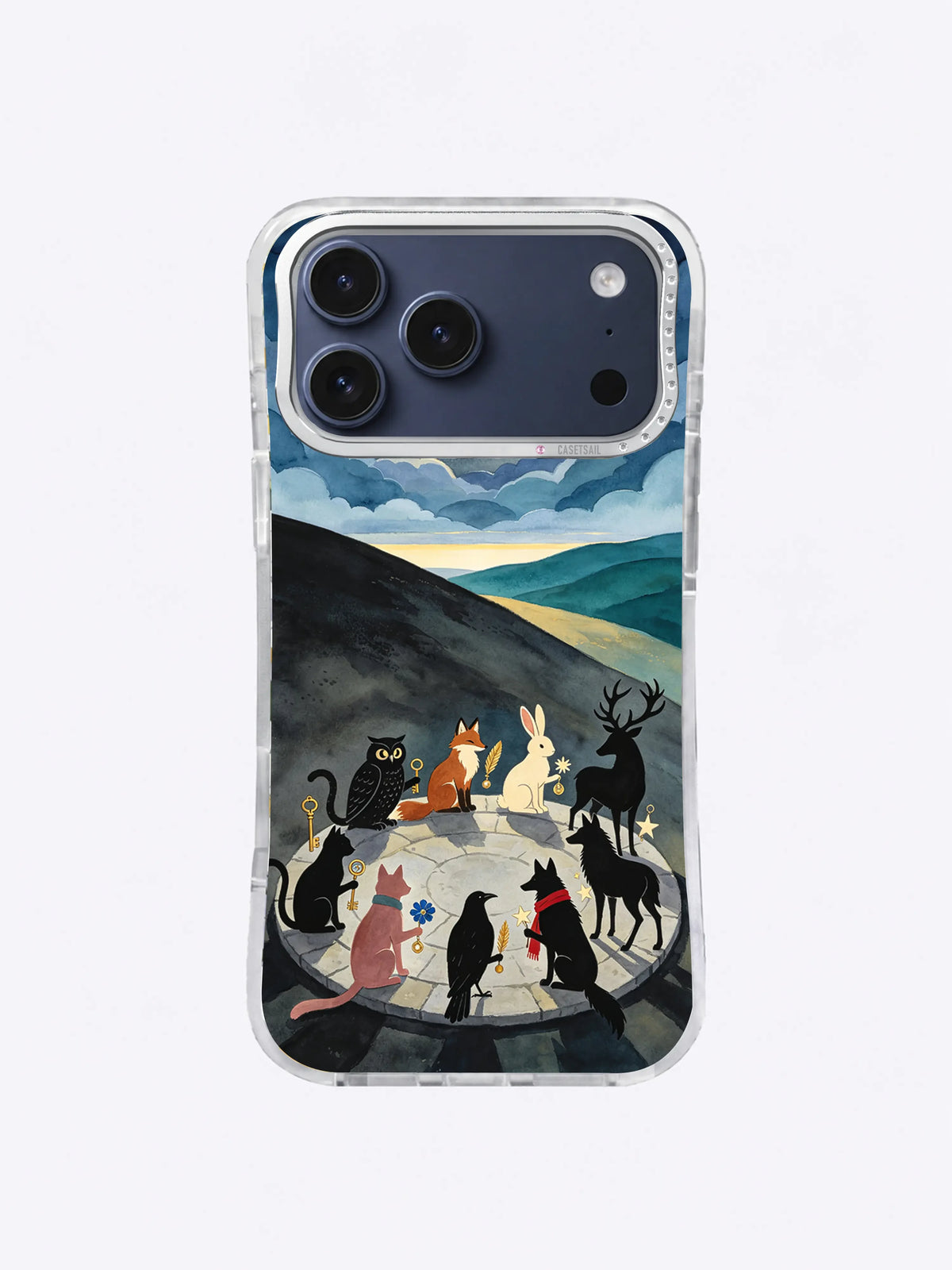 Curved hill procession of nocturnal guardians on an iPhone case