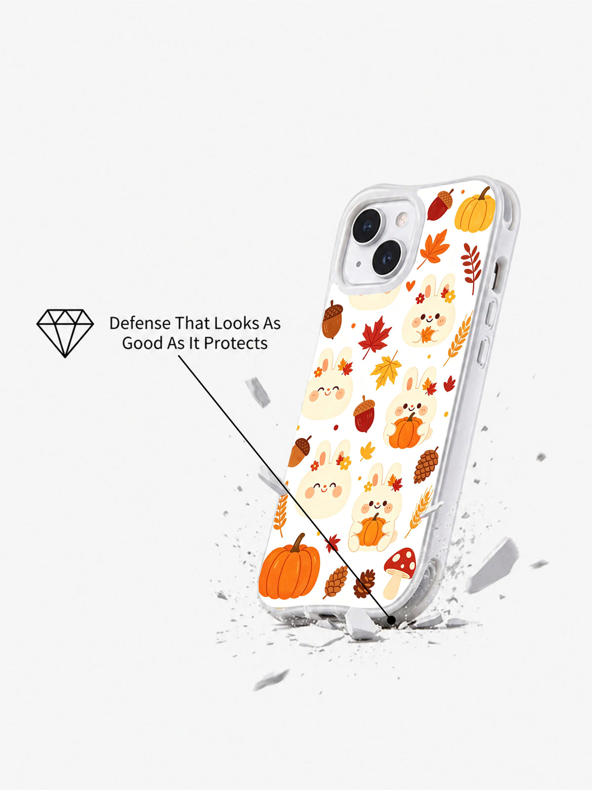 Pumpkin Bunny Harvest: Angled case above an illustrated cracked surface.