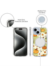 Pumpkin Garden Friends iPhone 14 case front and back view