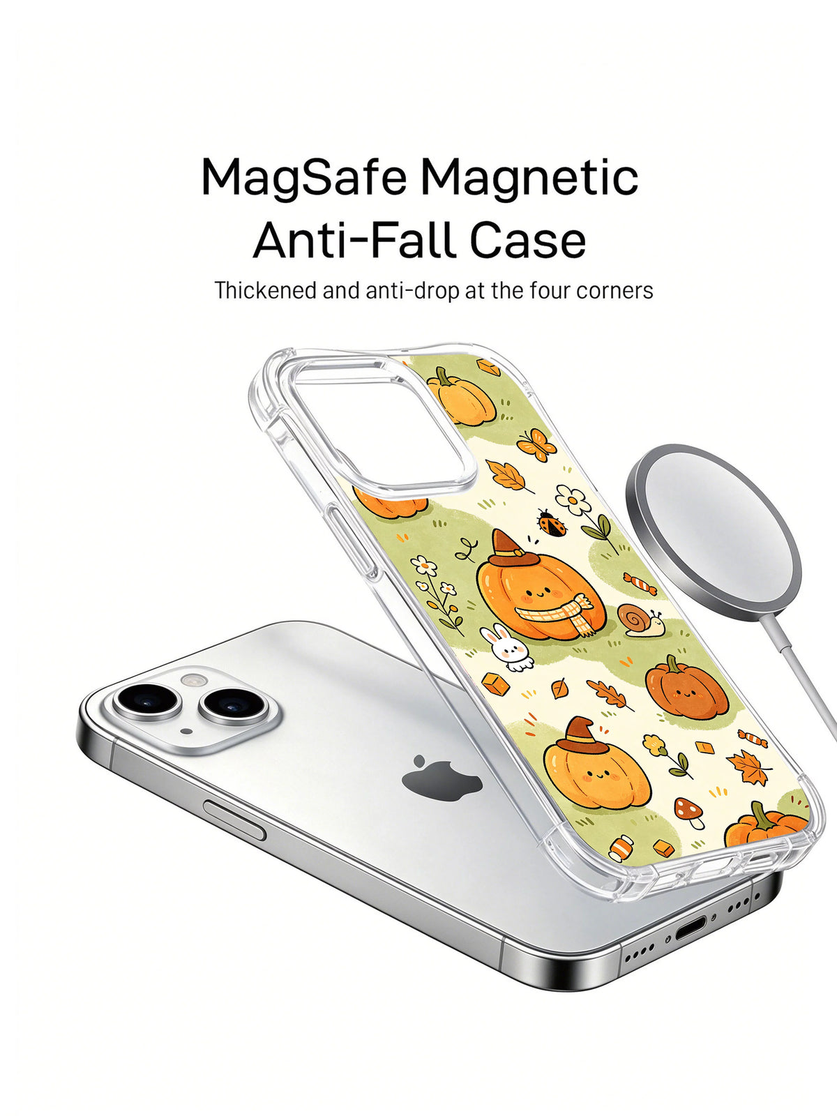 Pumpkin Garden Friends iPhone 14 case magnetic accessory view