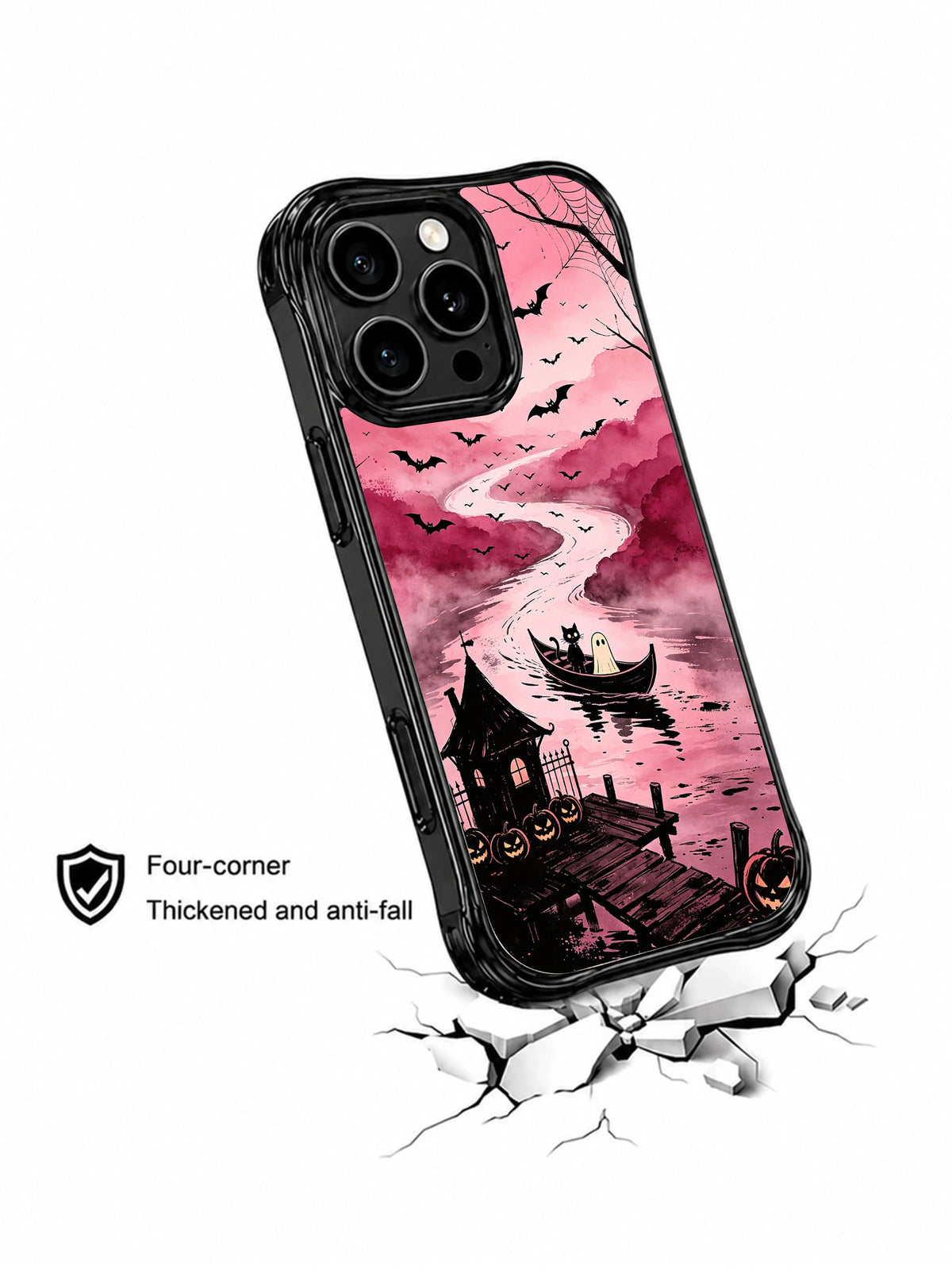 Pumpkin Mist River Ferry illustrated phone case lifestyle view