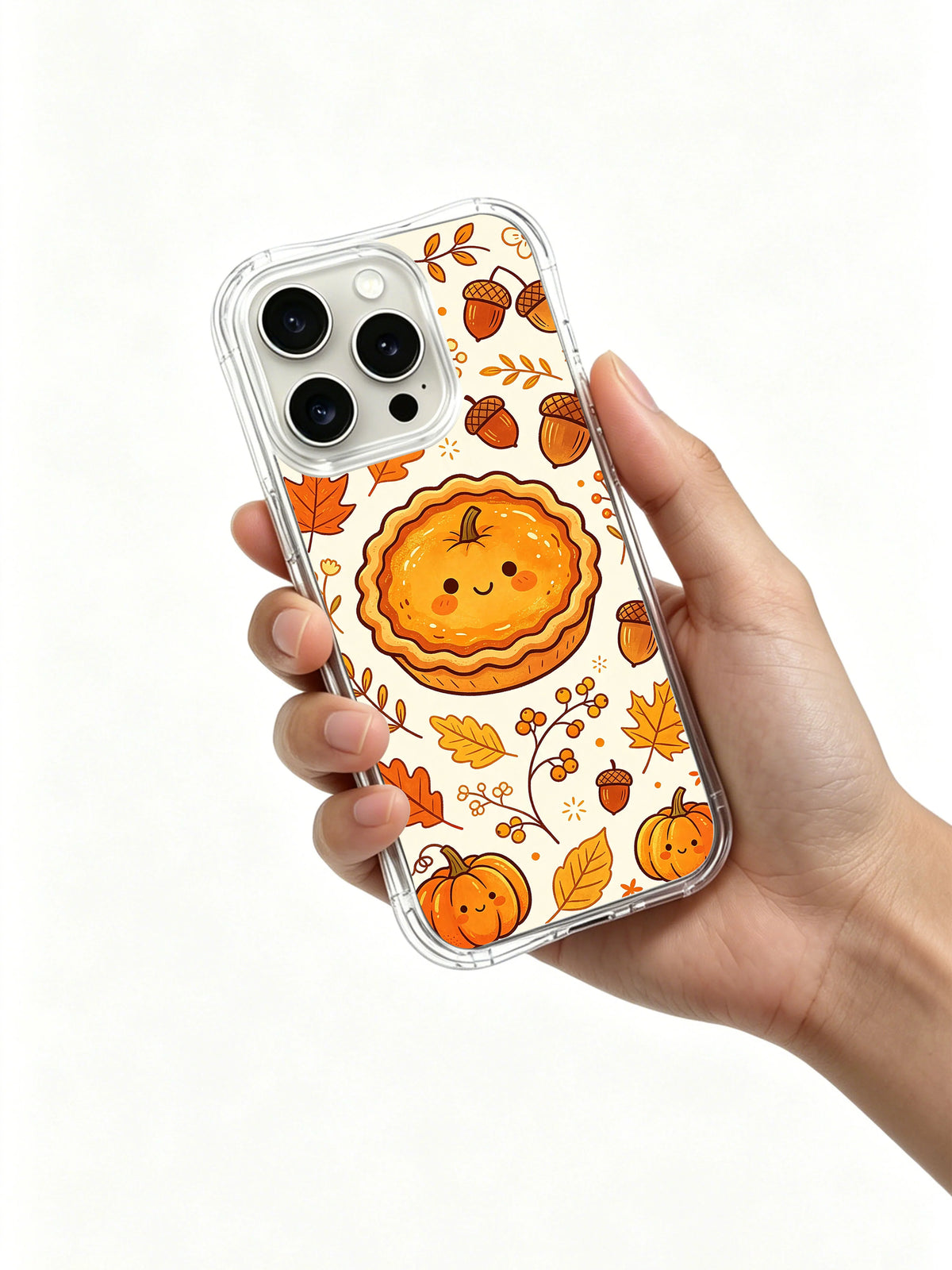 Pumpkin Orchard Keepsake: Desenli kılıfı tutan el.