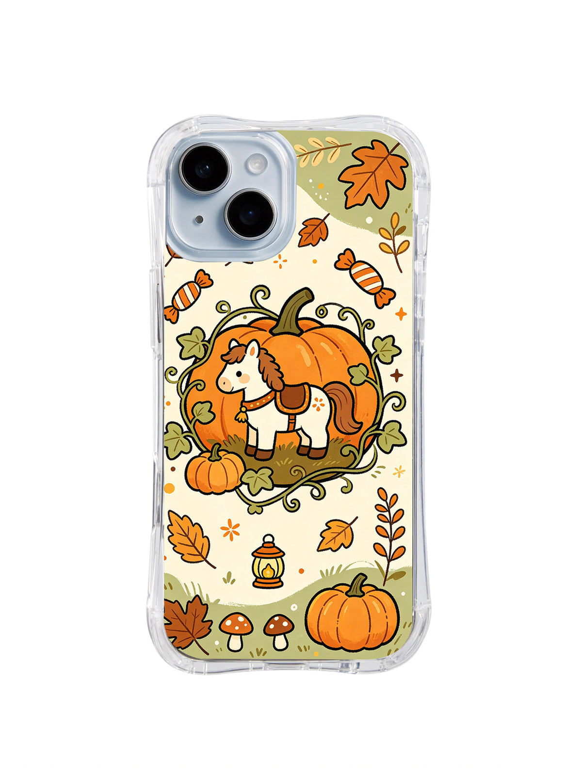 Pumpkin Patch Pony Friends iPhone 14 case front view with an autumn pony