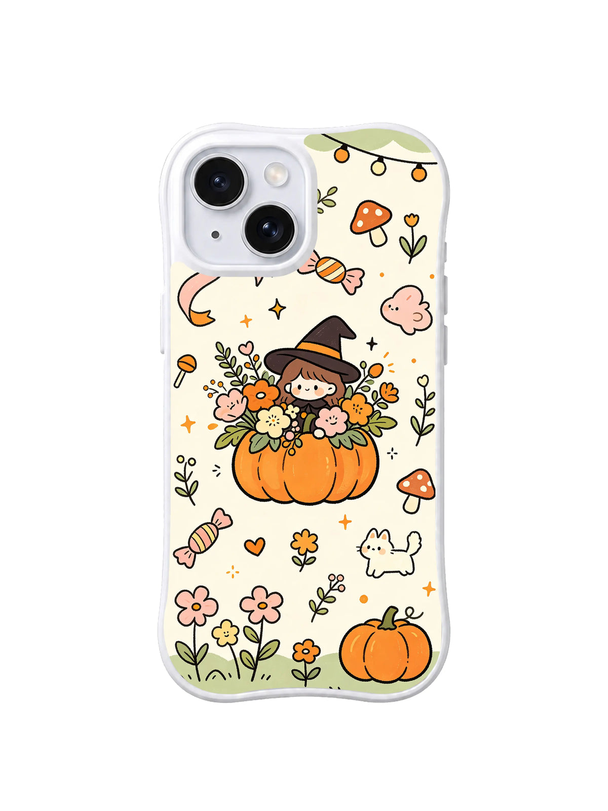 Pumpkin Witch Flower Picnic pattern on iPhone 14 case
