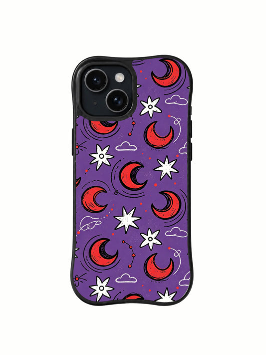 Purple Moonflower Night iPhone 14 Plus case black front view
