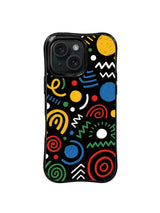 Quiet Chaos colorful abstract doodle iPhone 15 Pro case front view