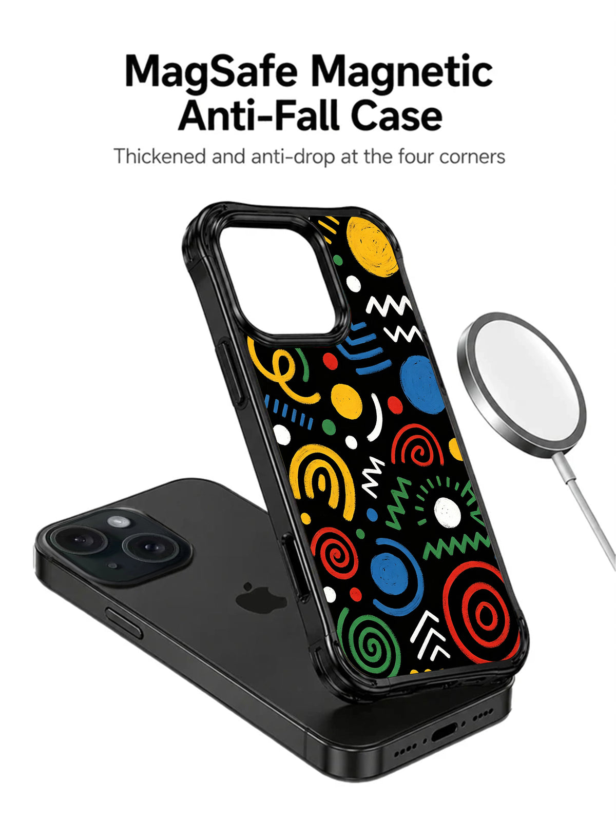 Abstract symbol iPhone 15 Pro case with magnetic charging display