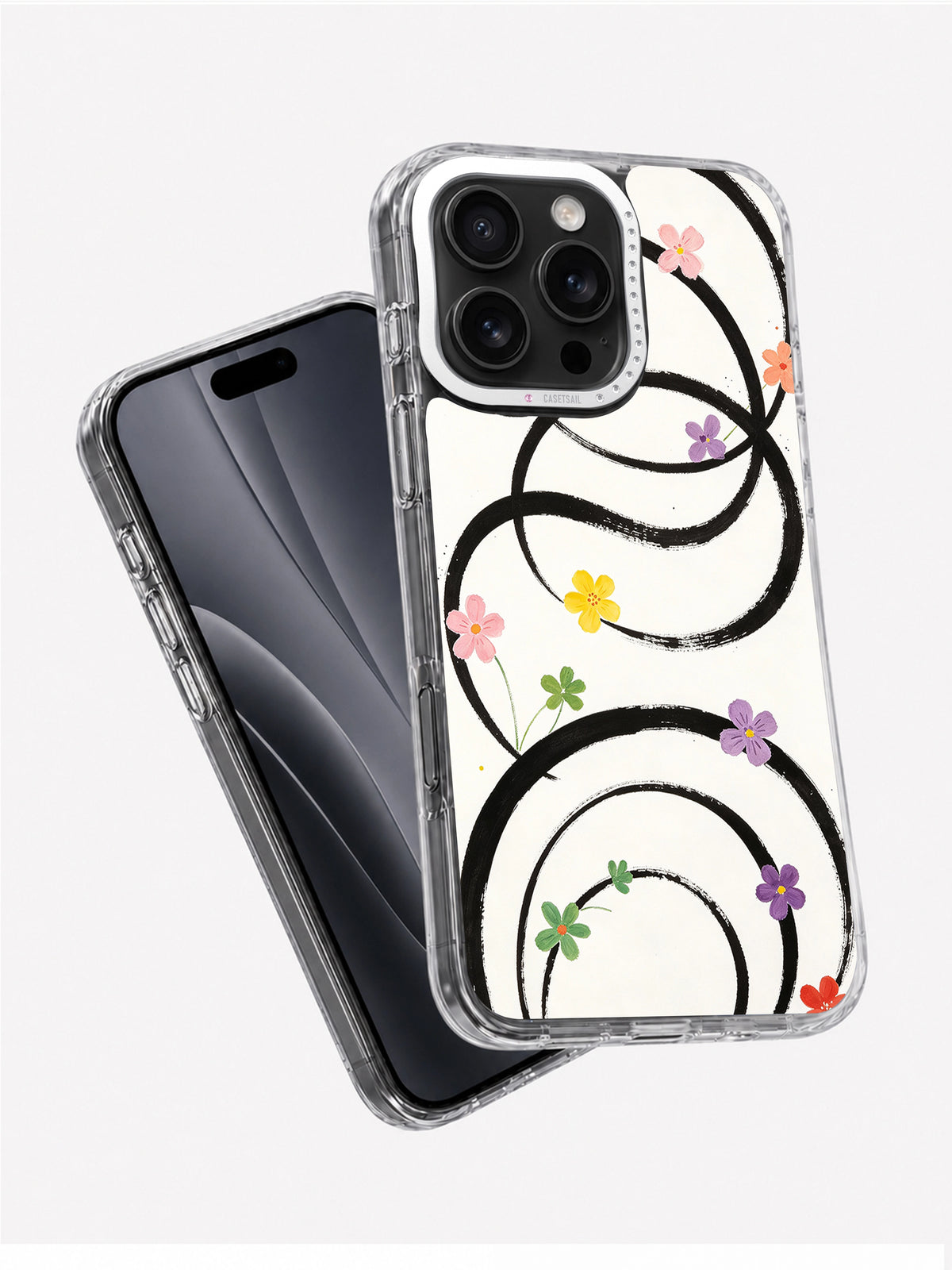 Quiet colorful floral line art case side view