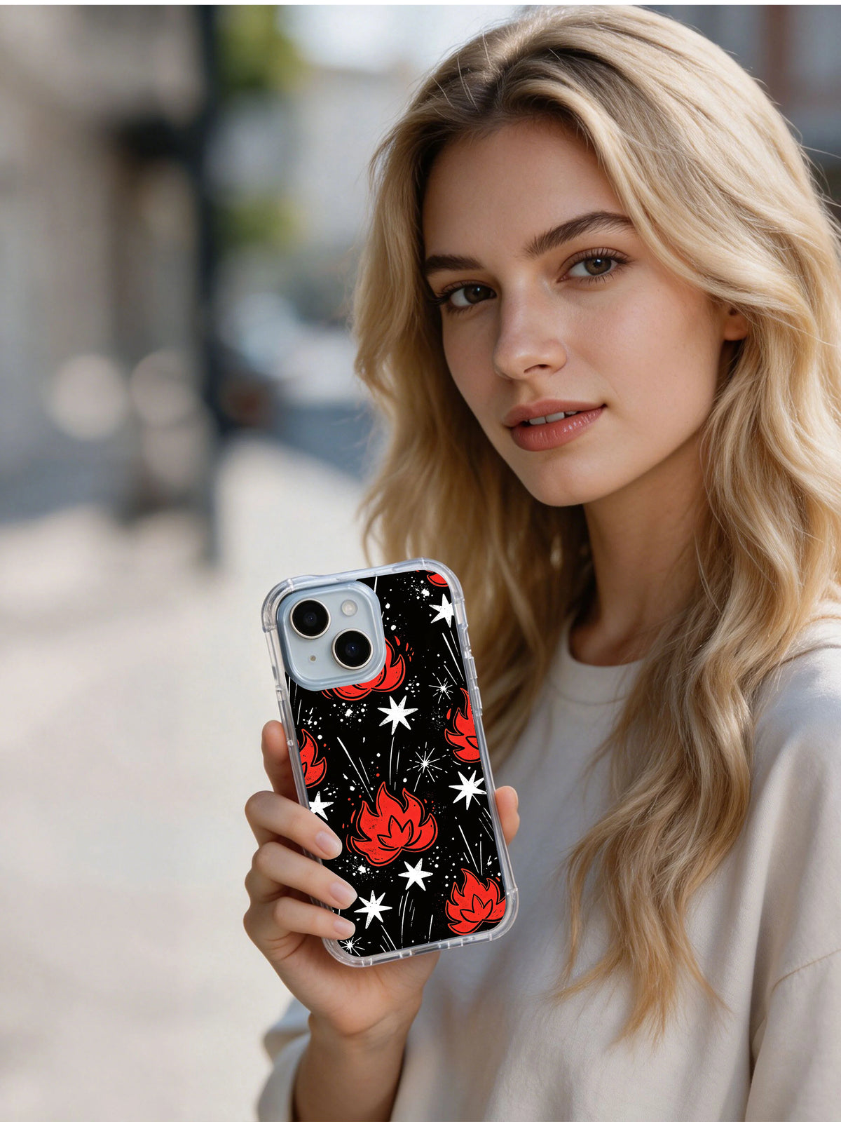 Quiet Flame Flower iPhone 14 Plus case lifestyle view