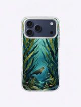 Olive Kelp Hideaway case art with a small marine swimmer among deep green fronds