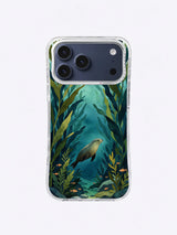 Deepwater Ribbon Path kelp case art with dark fronds framing turquoise water