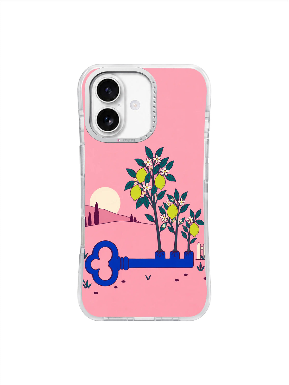 Blue Key Blossom Orchard artwork on an iPhone 17 case by Mila Vardon