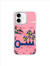 Pink Village Key Orchard artwork on an iPhone 17 case by Mila Vardon