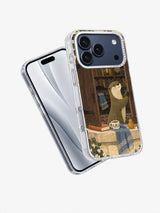 Angled view of the Closing the Quiet Window transparent iPhone 17 Pro case