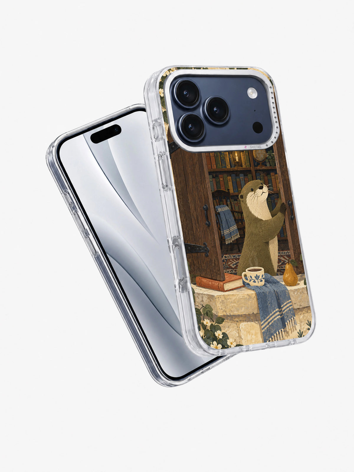 Angled view of the Closing the Quiet Window transparent iPhone 17 Pro case
