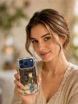 Lifestyle portrait holding the Closing the Quiet Window transparent iPhone 17 Pro case