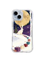 Celestial Snowbank rabbit and gift trail artwork on an iPhone 14 case