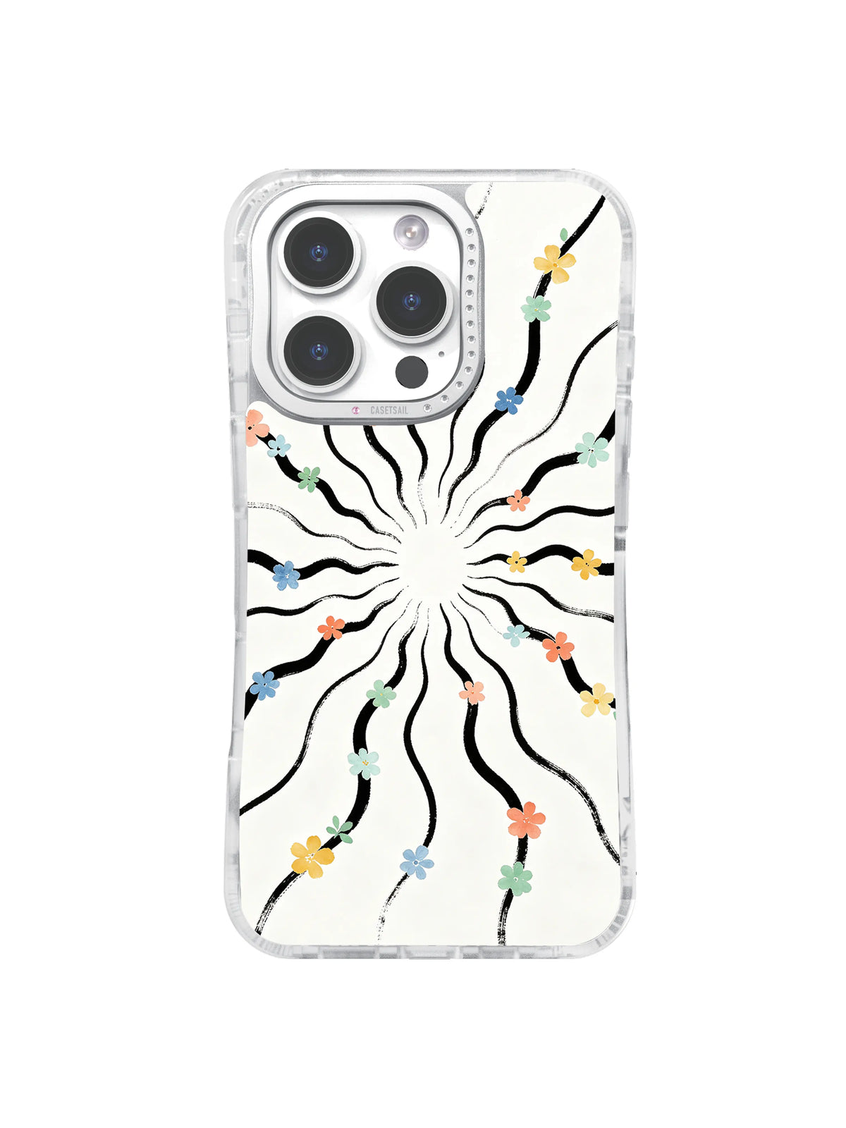 Radiant Ocean Bloom flowing black lines and flowers case