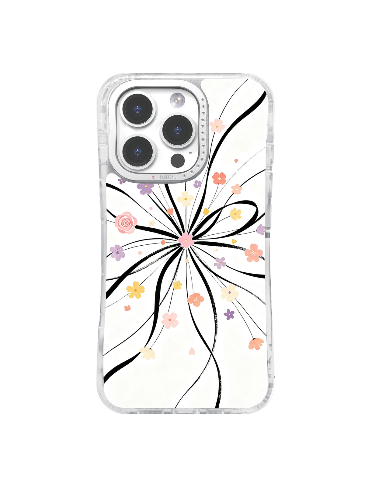 Radiant Ribbon Bouquet black rays and colorful flowers case