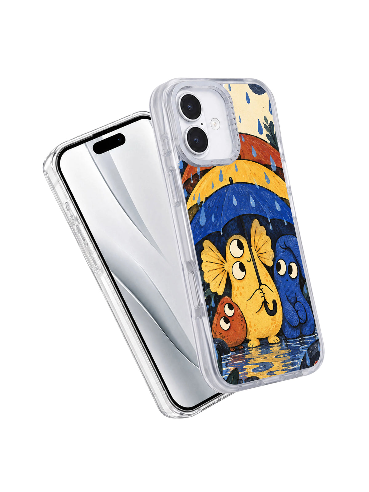 Angled view of The Rain Hush Keepers iPhone 17 case