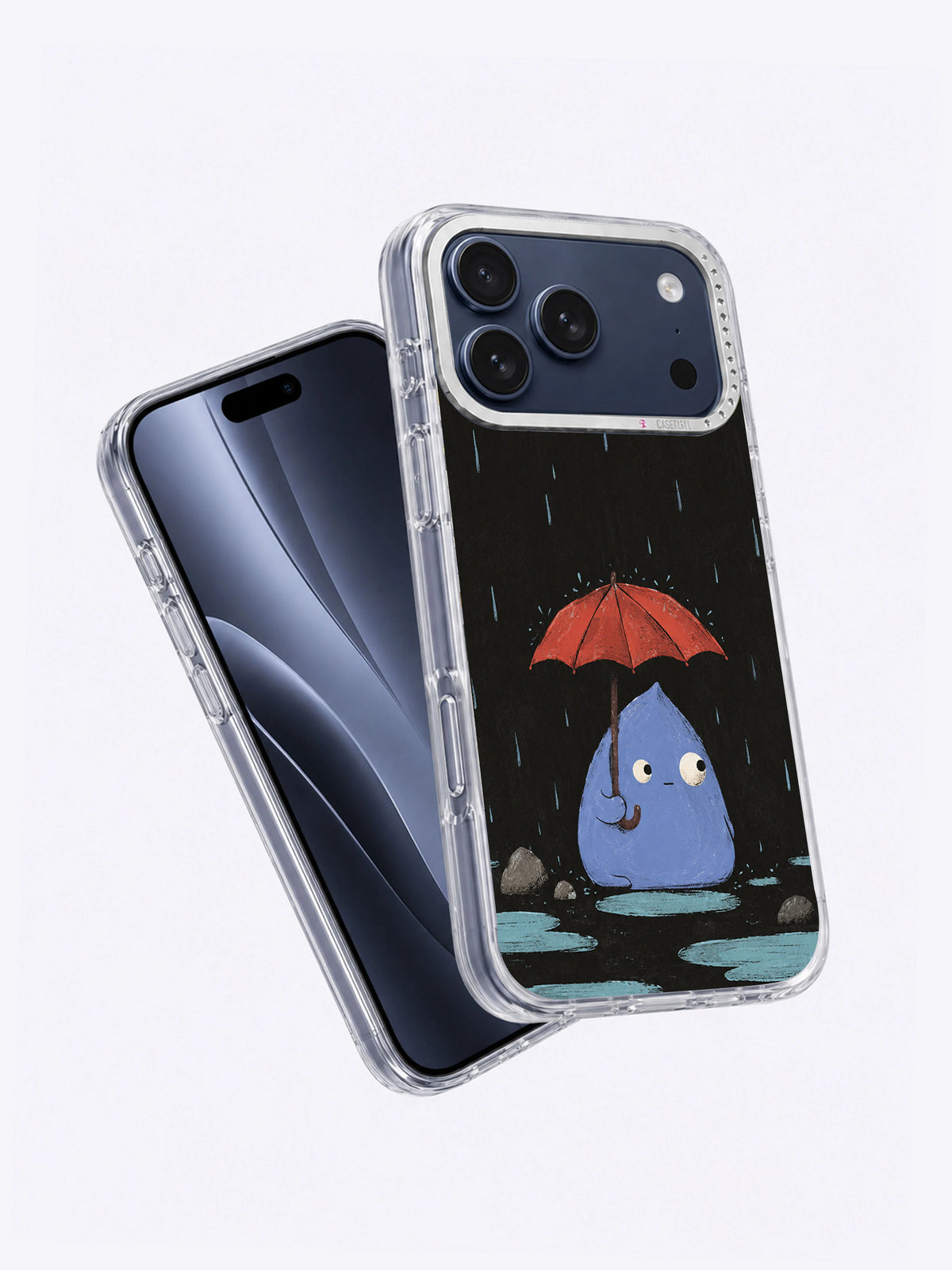 Angled product view of the blue rain keeper iPhone case