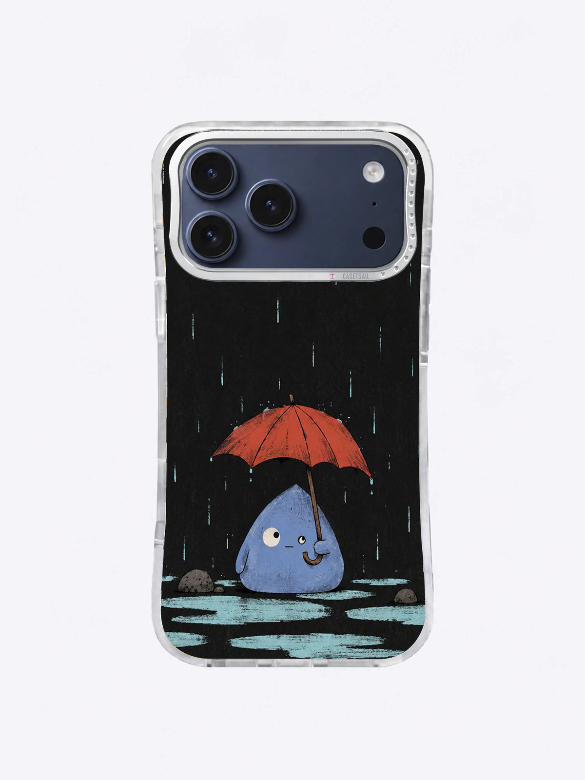 Rain keeper with pale-aqua puddle bars on a charcoal ground
