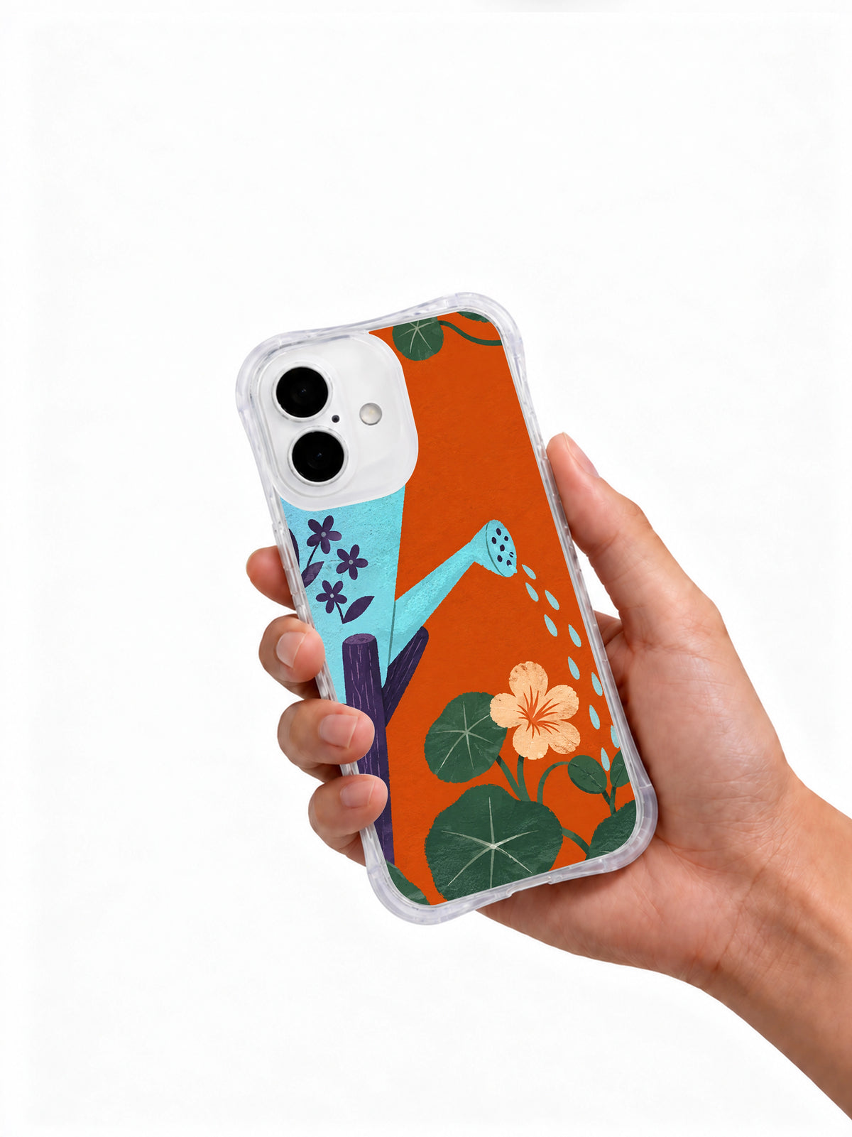 Rain Saved for Later iPhone 16 case held in hand