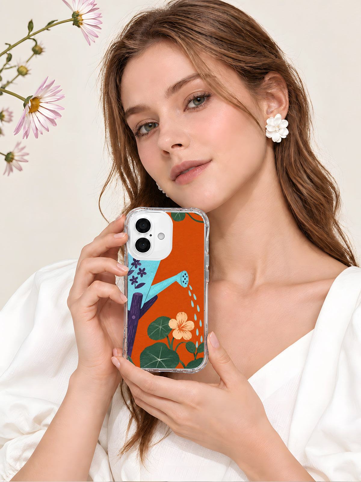 Rain Saved for Later watering can iPhone 16 case lifestyle scene