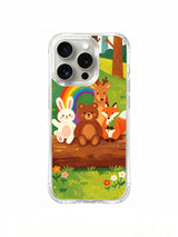 Colorful woodland animal art shown on iPhone 14 Pro Max case
