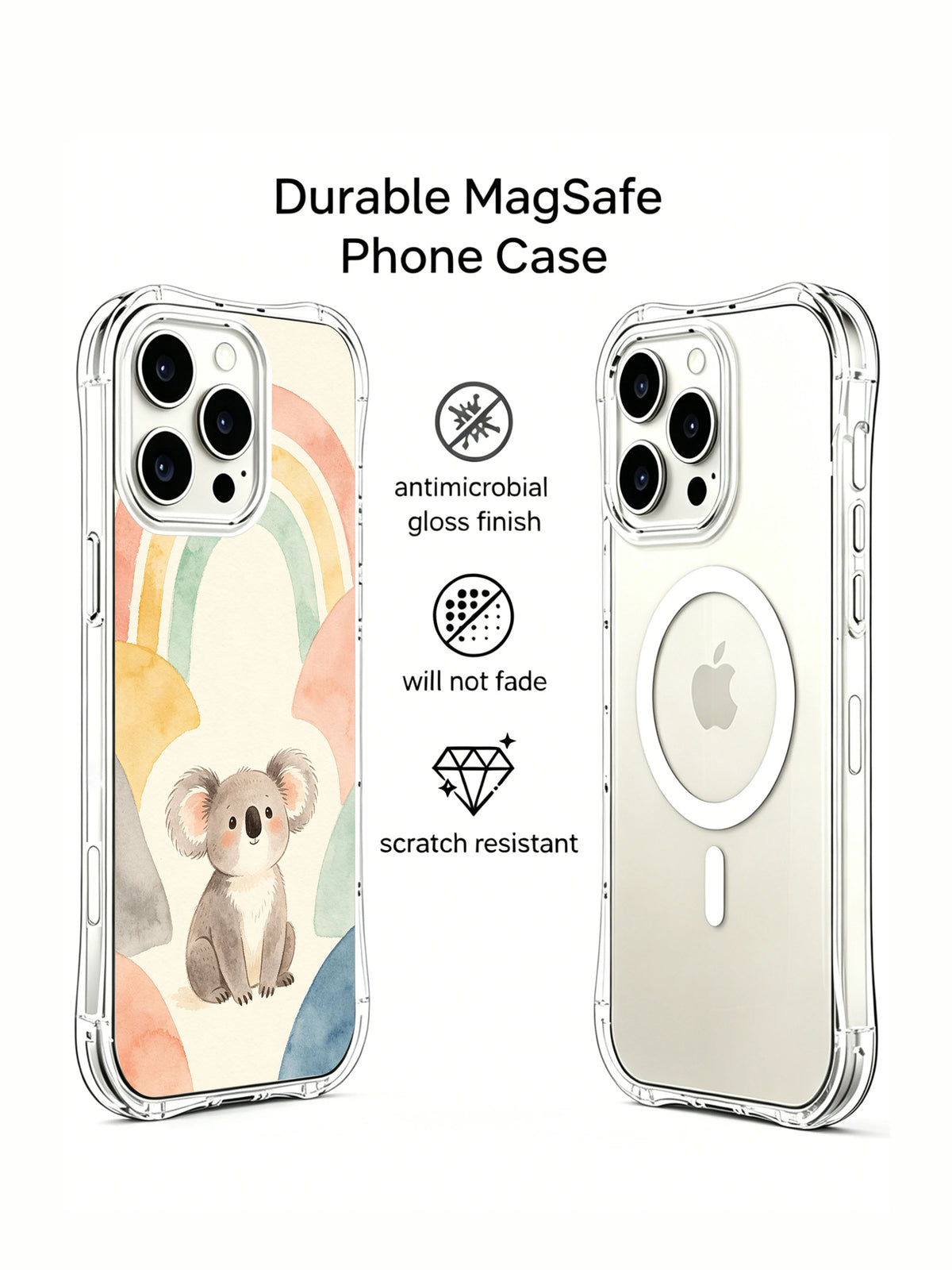 Rainbow Bay Koala iPhone 14 Pro case angled view