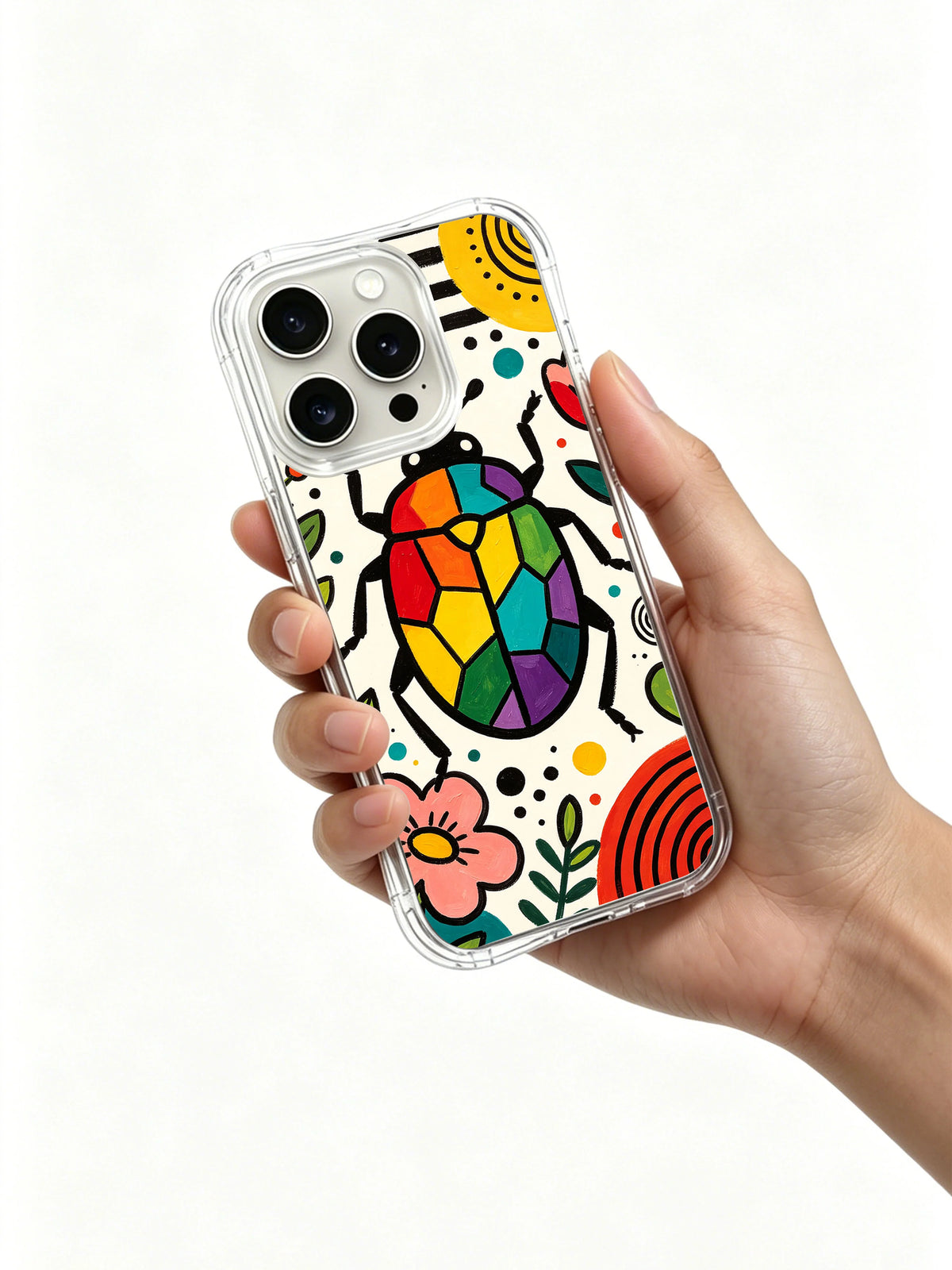 Product or handheld view of the Rainbow Beetle Garden case