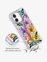 Rainbow Bloom Celebration iPhone 17 case angled view