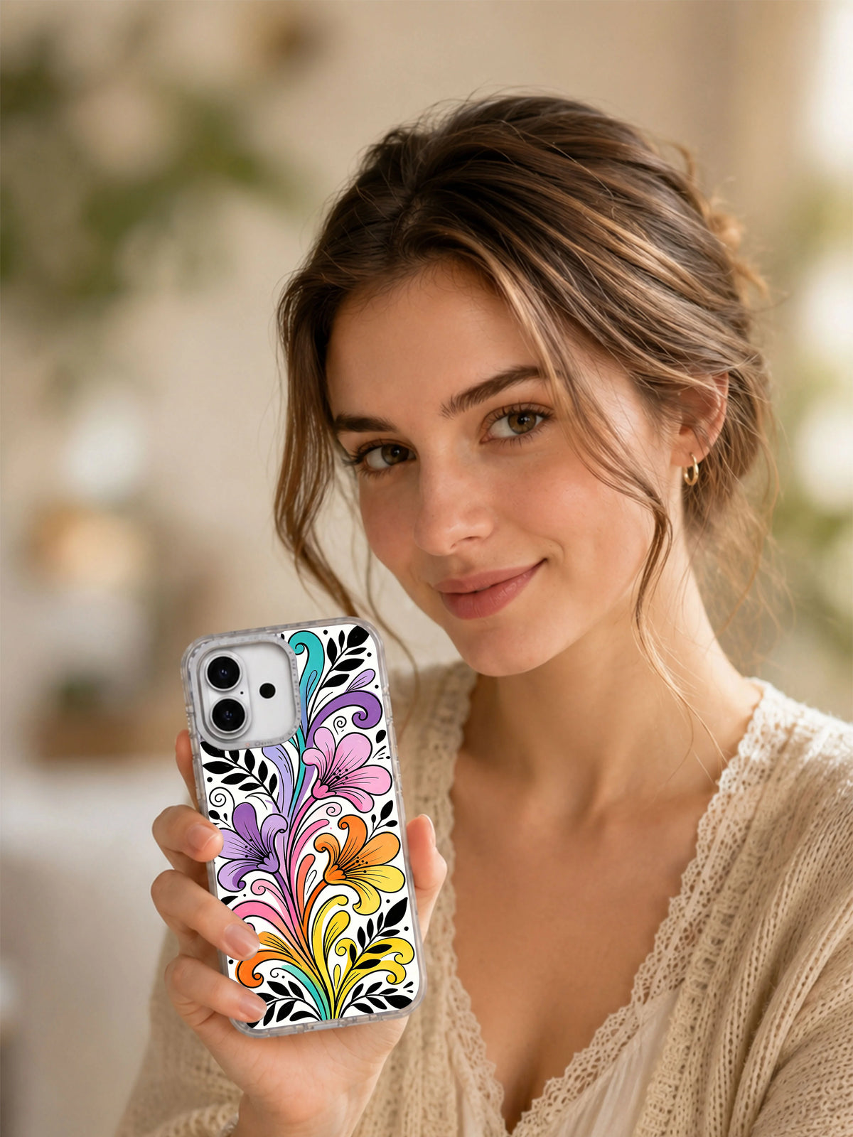 Rainbow Bloom Celebration iPhone 17 case lifestyle image