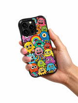 Rainbow Chaos Creatures iPhone 13 Pro case held in hand