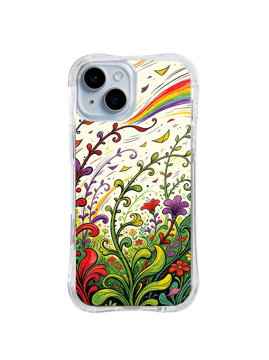 Rainbow Chaos Garden iPhone 15 Plus case front view