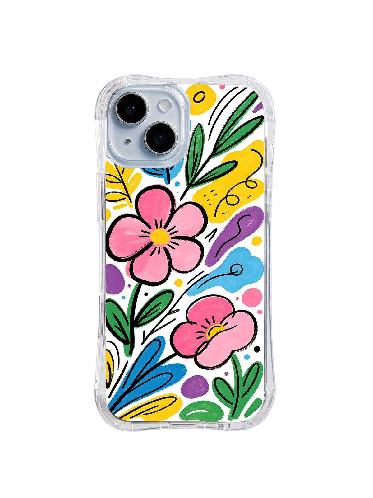Rainbow Doodle Garden pattern iPhone 14 case