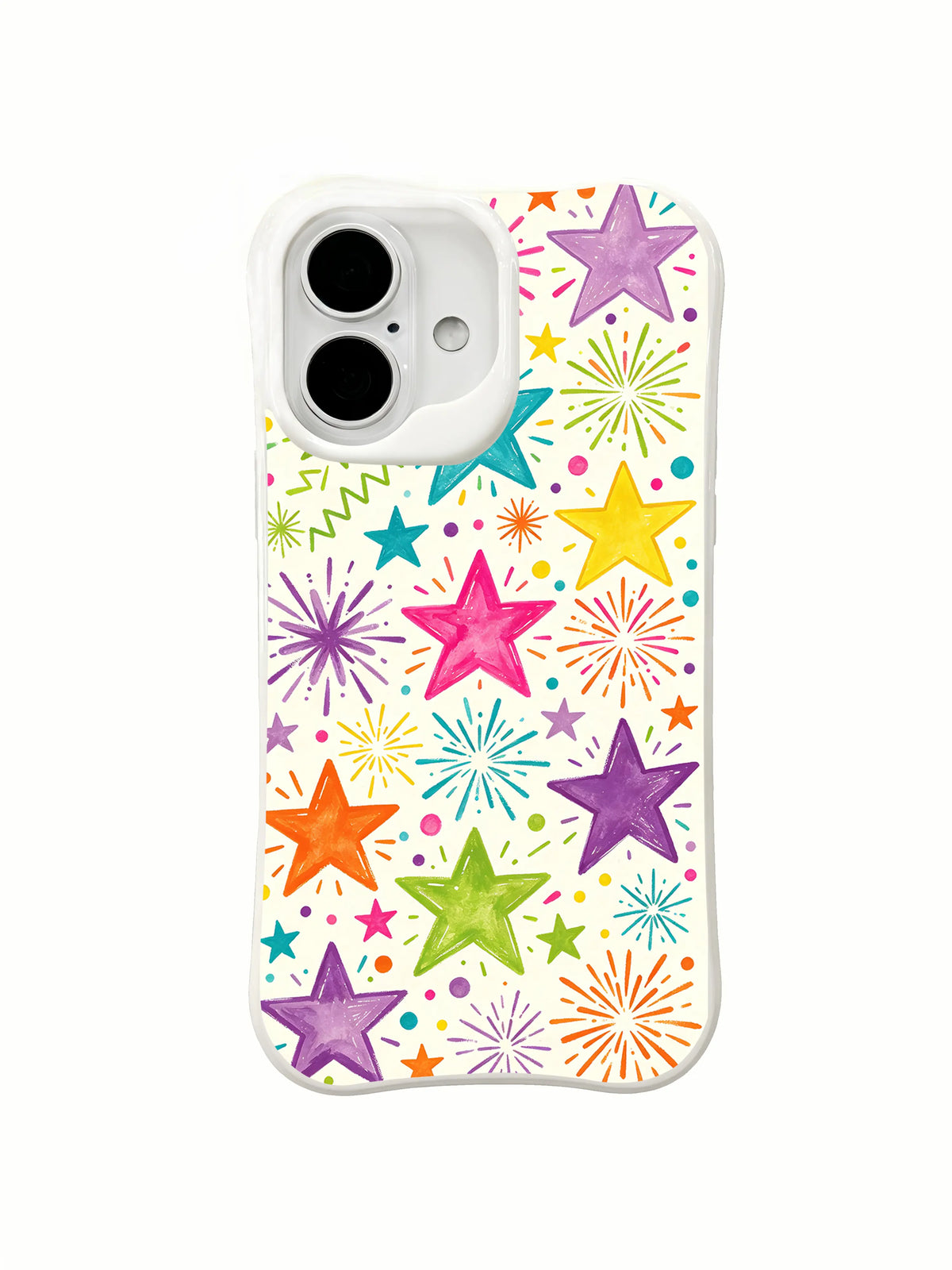 Rainbow Firework Stars: Large multicolor stars mix with fine firework bursts and dots.