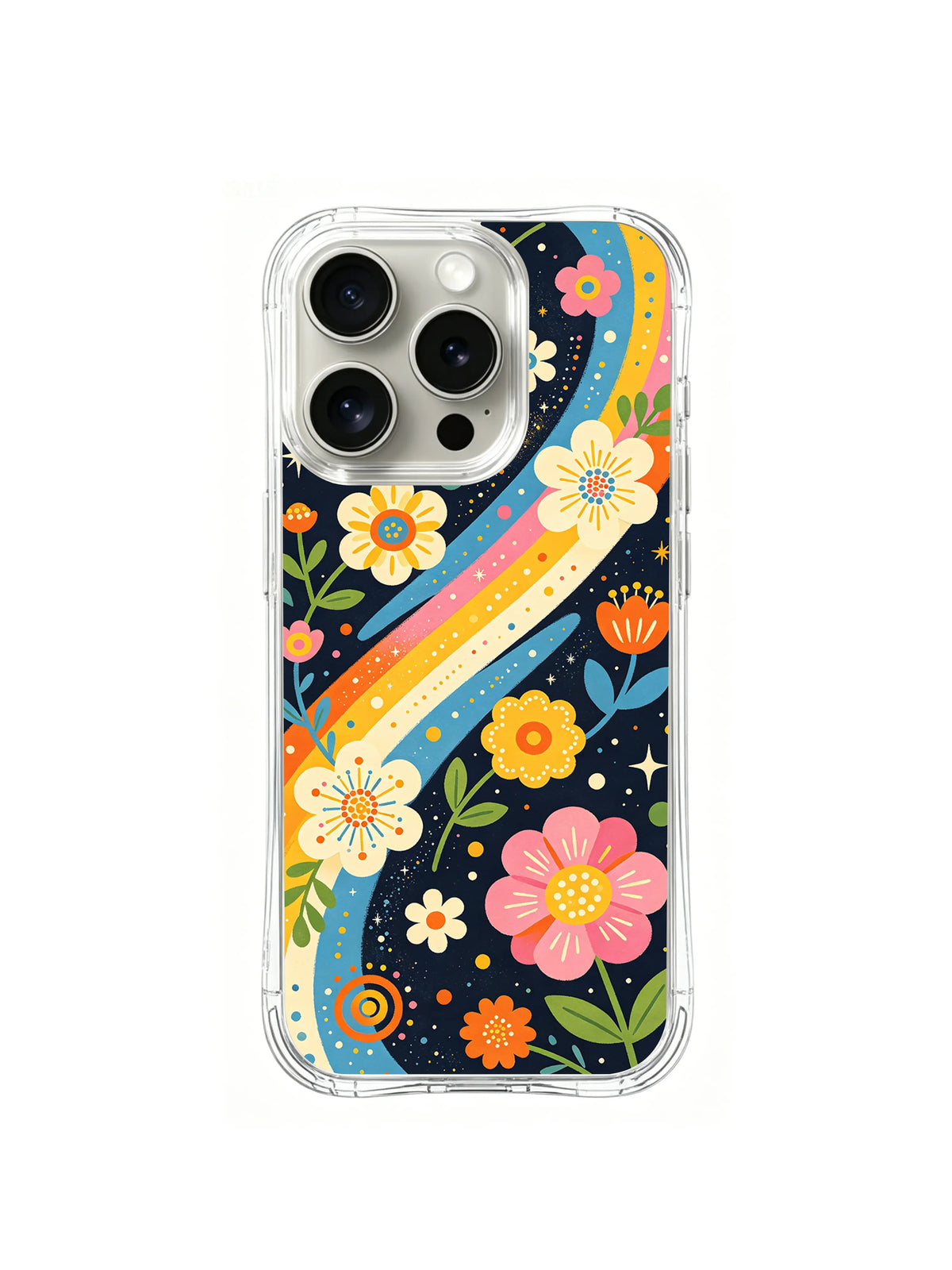 Rainbow Flower Comet iPhone 15 Pro case pattern