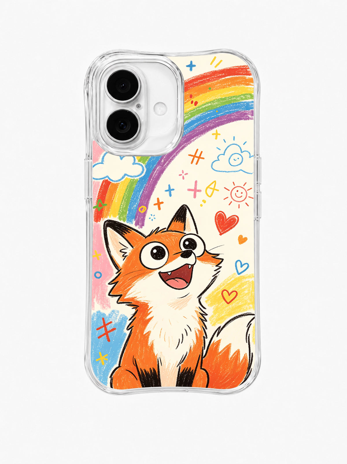 Rainbow Fox iPhone 16 Plus case colorful animal art front view
