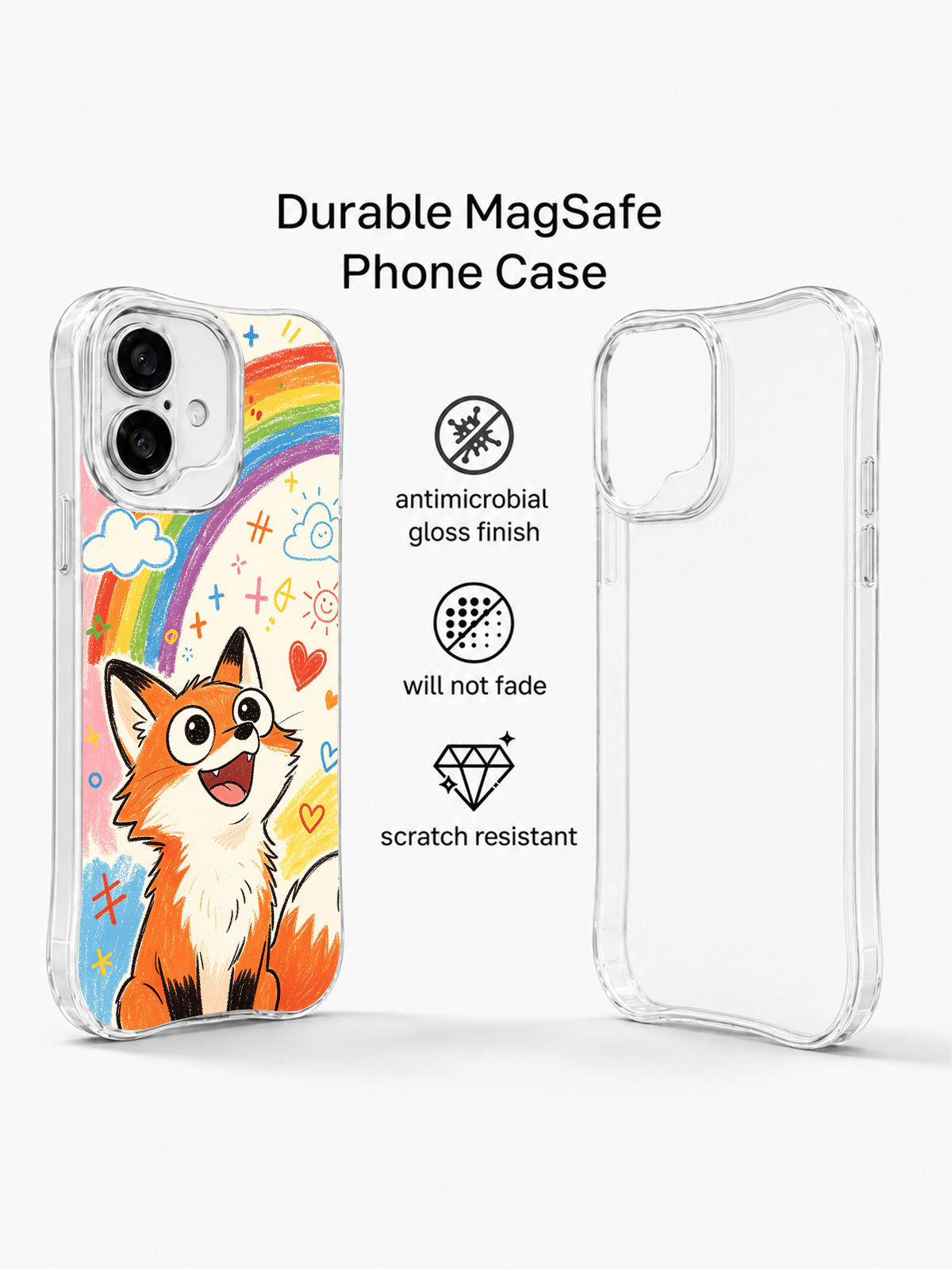 Rainbow Fox iPhone 16 Plus case side view
