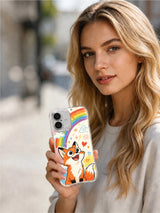 Rainbow Fox iPhone 16 Plus case product presentation