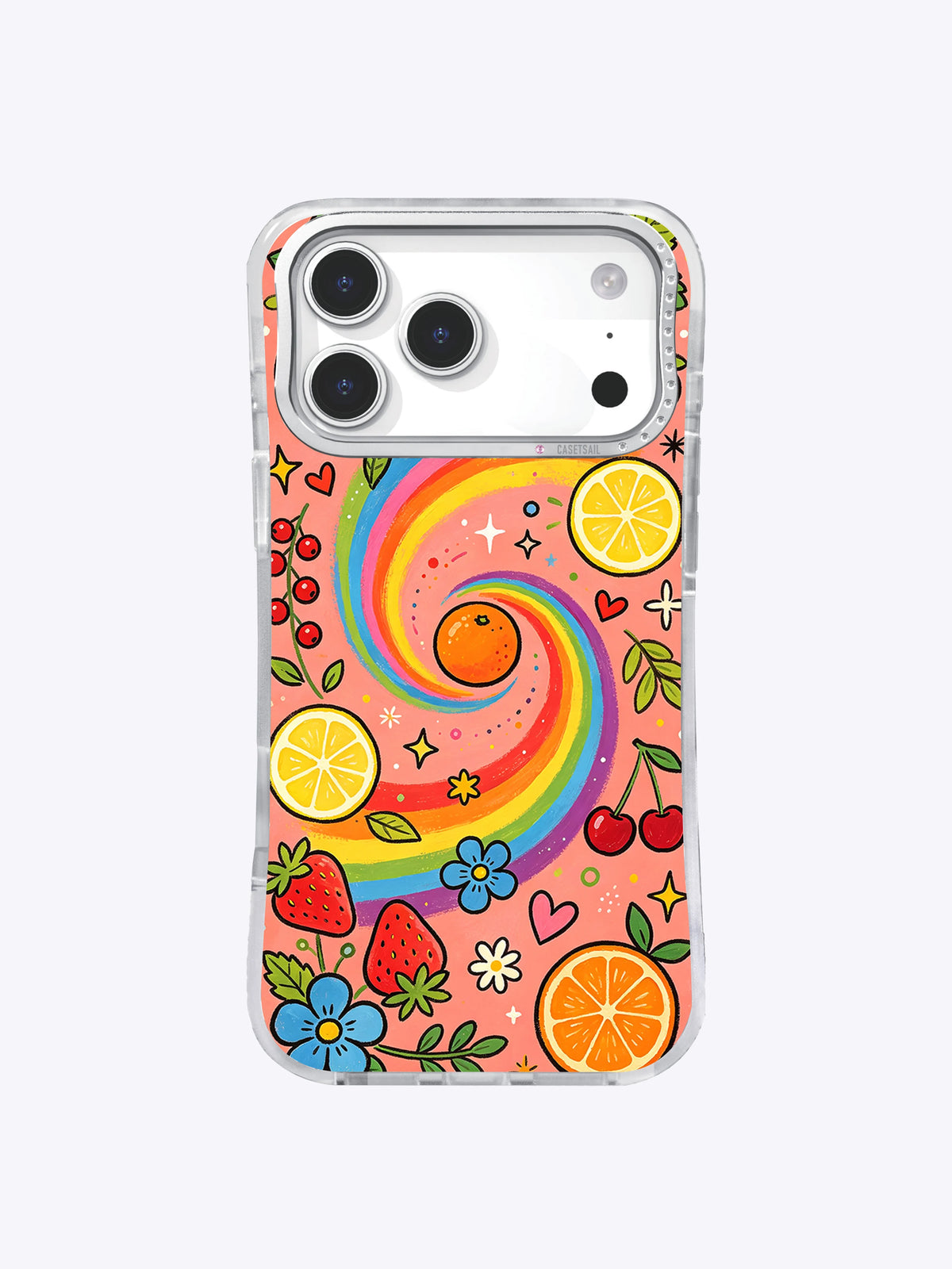 Rainbow Fruit Universe iPhone 17 Pro Max case front view