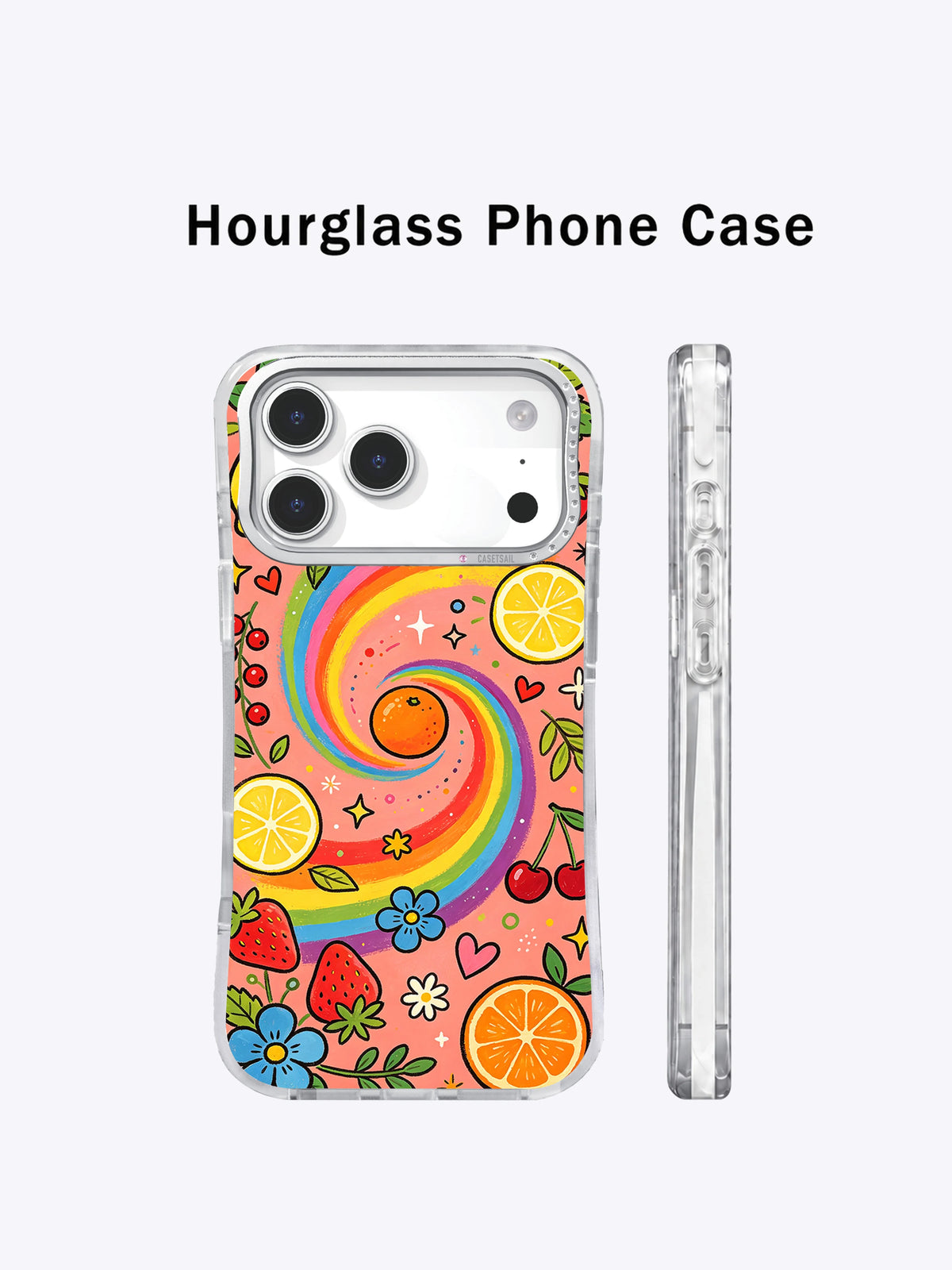 Rainbow Fruit Universe iPhone 17 Pro Max case side view