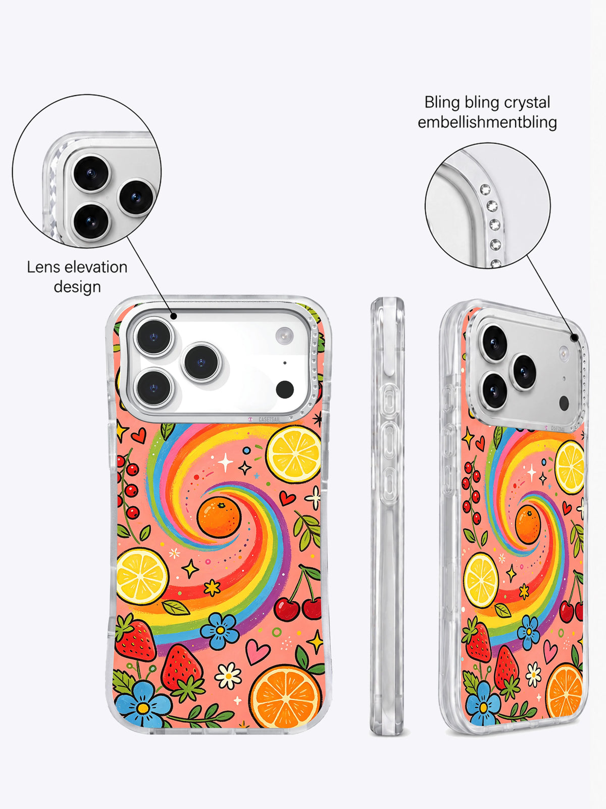 Rainbow Fruit Universe iPhone 17 Pro Max case artwork detail