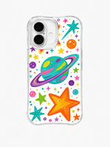 Planet Star Wonder: A large ringed planet and bold stars float among colorful cosmic marks.