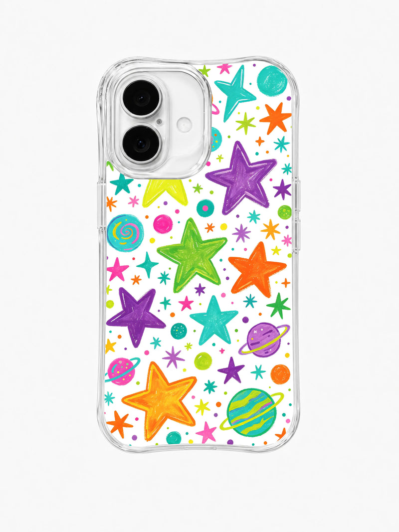 Rainbow Galaxy Playground iPhone 16 Case – Colorful Star Art