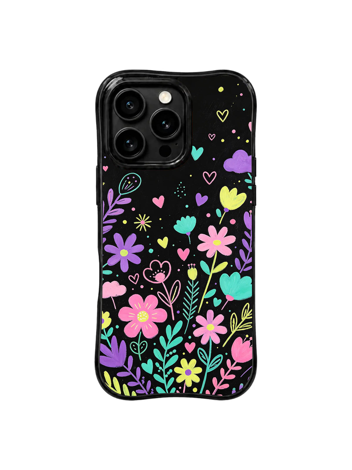 Neon Heart Meadow pattern iPhone 16 Pro case