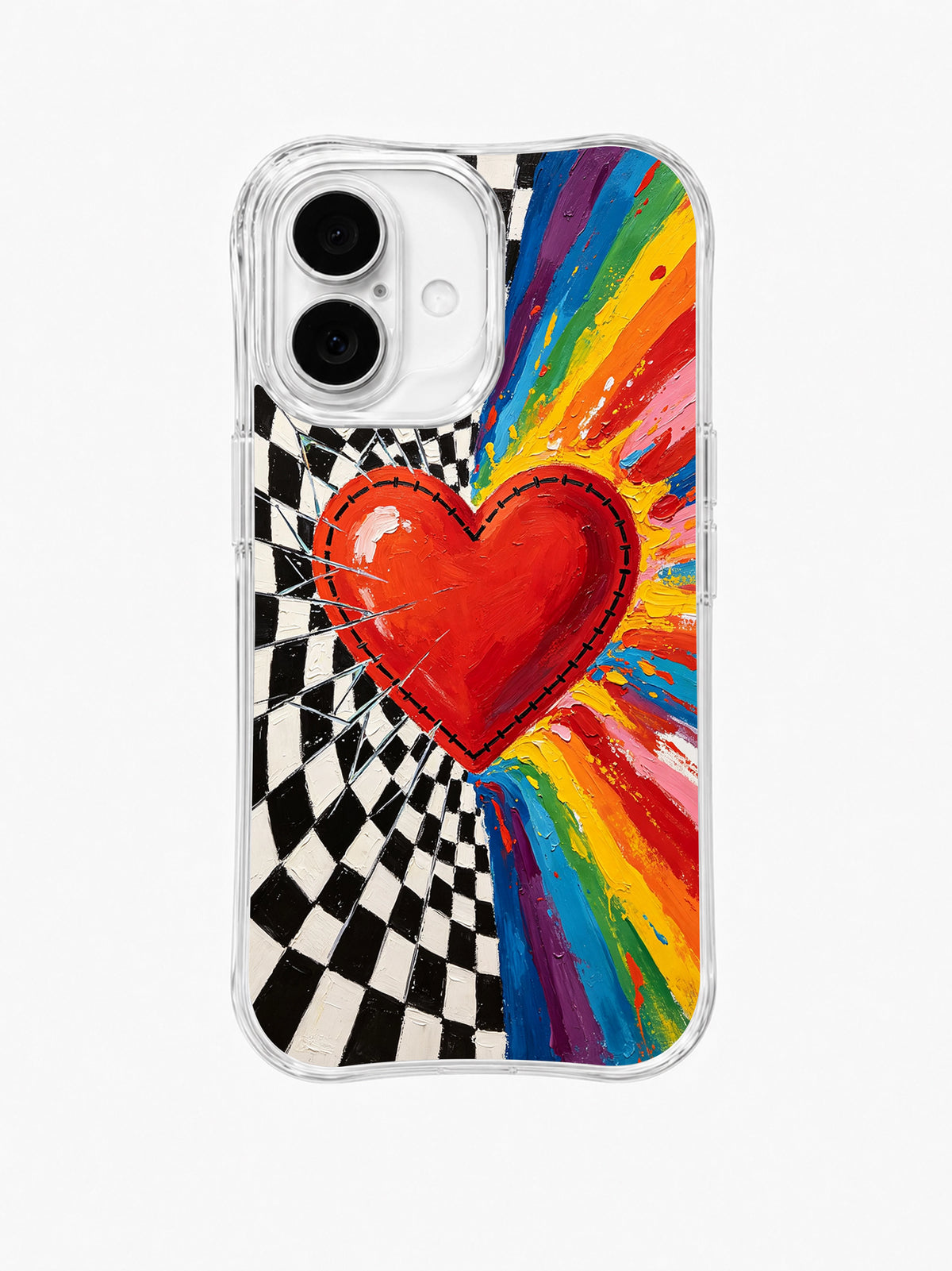 Rainbow Heart Revolution iPhone 16 Plus case front artwork