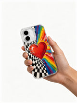 Rainbow heart art phone case hand view
