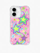 Rainbow Star Ribbon: Outlined stars mix with flowing rainbow ribbons on bubblegum pink.